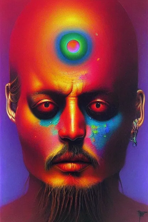 Image similar to portrait of johnny depp colourful shiny beautiful harmony painting by zdzisław beksinski