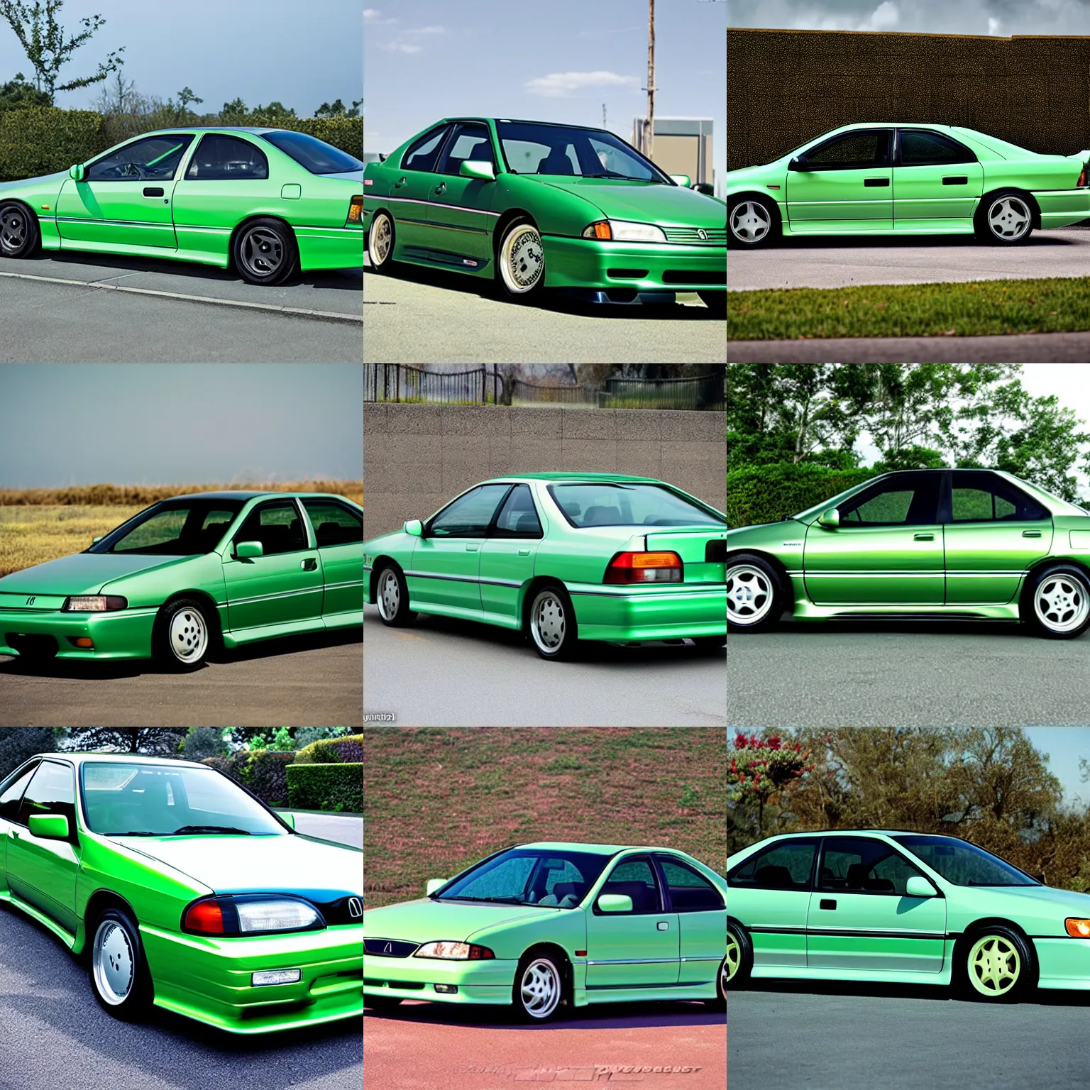 Prompt: 1 9 9 4 jdm acura integra sedan, pearlescent green, modified