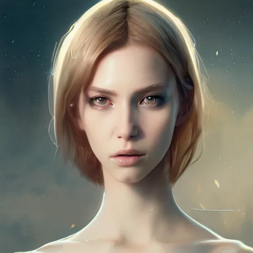 Image similar to a beautiful female android, digital art, 8 k resolution, unreal engine, highly detailed, beautiful face, pretty face, very detailed eyes, photorealistic by wlop, greg rutkowski