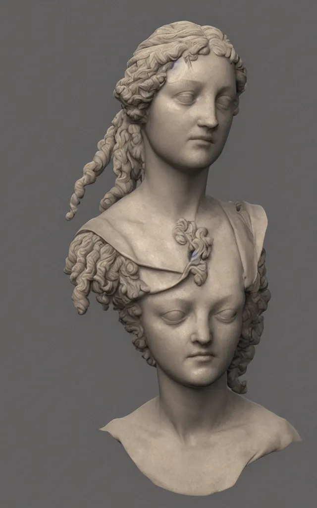 Prompt: renaissance statue bust, 3 d model, octane rendered, unreal engine