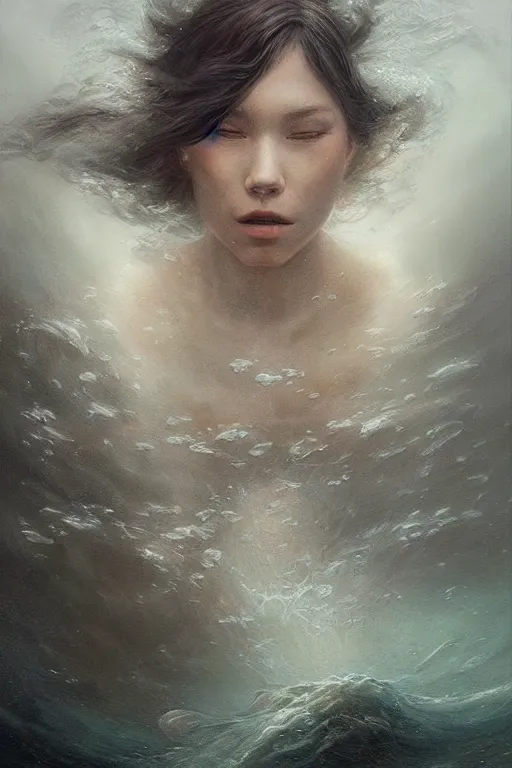 Prompt: hyperdetailed underwater oil painting portrait of a spirit floating in mist. by greg rutkowski, highly detailed, digital painting, artstation, smooth, sharp focus illustration, artstation hq. intricate, elegant. art by wlop and artgerm and greg rutkowski, tom bagshaw, medium shot. dan mumford, tomokazu matsuyama, takato yamamoto