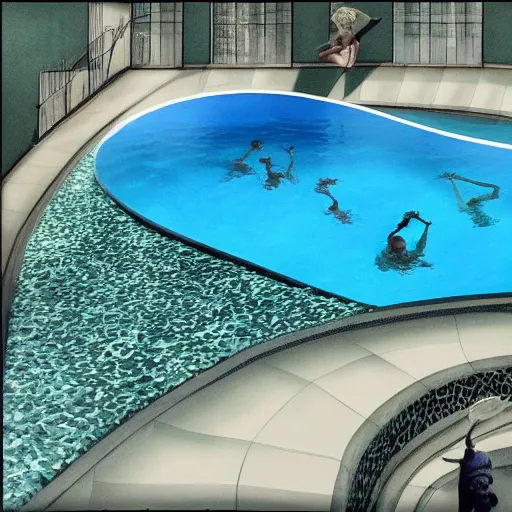 Prompt: surrealism swimming pool with nobody