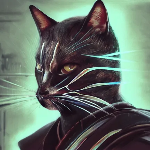 Image similar to Renovatio portrait cat samurai cyberpunk hyperrealistic