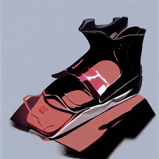 Image similar to concept art for shoes that can store meat, illustrated by syd mead, high quality