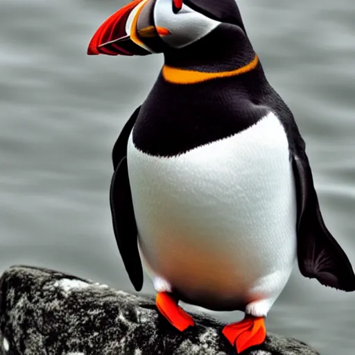 Image similar to puffin cuddling penguin