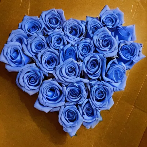 Image similar to blue roses in the shape of a heart and text saying my favourite person in the middle