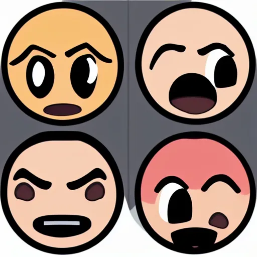 Image similar to a set of 2 x 2 emoji icons with happy, angry, surprised and sobbing faces. the emoji icons look like watermelon