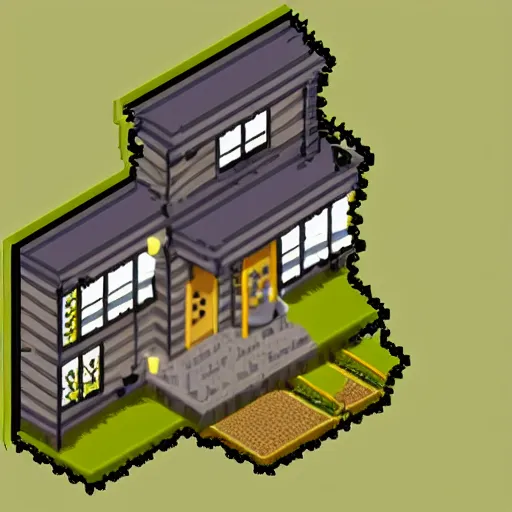 Image similar to House from the movie psycho with motel, pixelart, isometric, sega