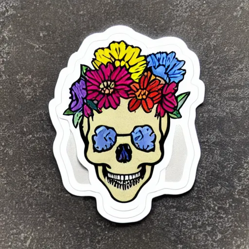 Image similar to cute flowers in a skull sticker