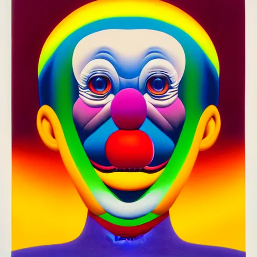 Image similar to manic clown by shusei nagaoka, kaws, david rudnick, airbrush on canvas, pastell colours, cell shaded, 8 k