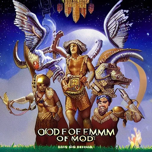Prompt: video game box art of a commodore 6 4 game called of gods and men, 4 k, highly detailed cover art.