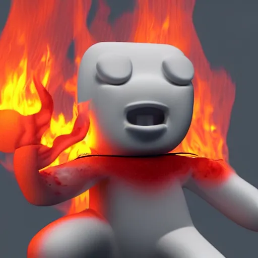 Image similar to a 3 - d rendering of a marshmallow screaming in pain while it is on fire