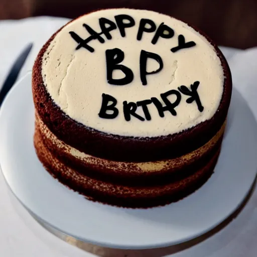 Prompt: A cake with the phrase 'Happy Birthday' written on it with cream