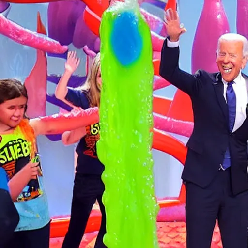 Image similar to joe biden getting slimed at the kids choice awards