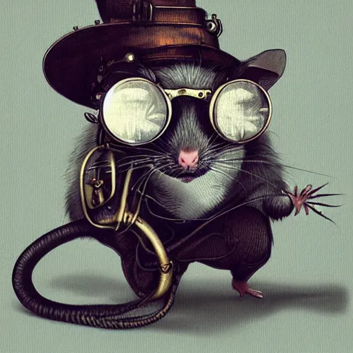 Prompt: a rat with steampunk googles, by WLOP