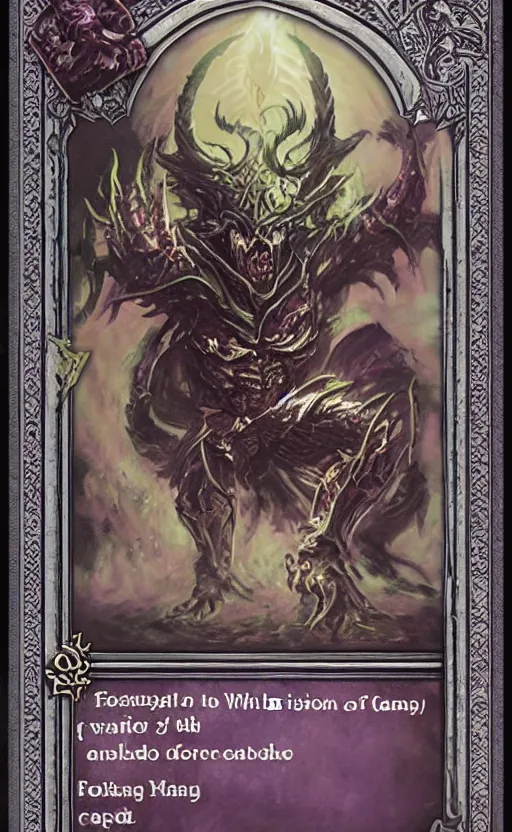 Image similar to epic ornate trading card format, the whispering devil, card art, magic the gathering style