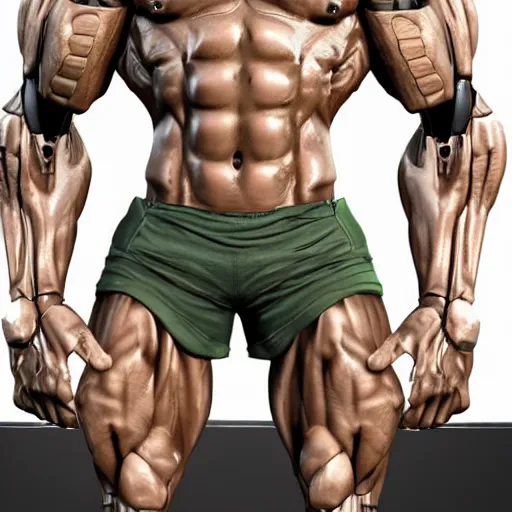 Image similar to a realistic detailed photo of a bodybuilder who is also a male android Chris Redfield, shiny skin, posing robotically, blank stare