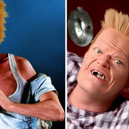 Prompt: beavis and butthead played by real life actors for a movie still