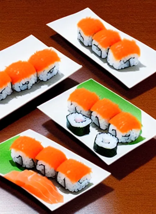 Image similar to clear photorealistic picture of adorable cats made out of sushi