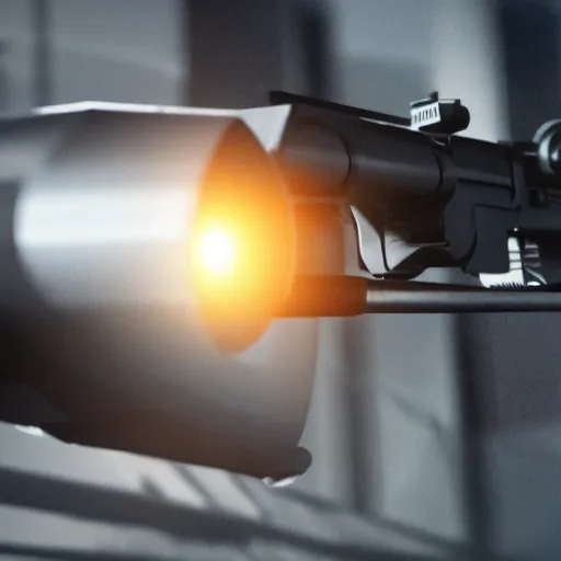 Image similar to close up shot of bullet firing from sniper rifle, insane details, sharp focus, octane render, computer art