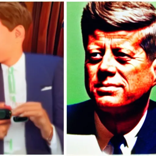 Image similar to jfk doing a youtube vlog, jfk is an influencer, jfk on tiktok, jfk gen z