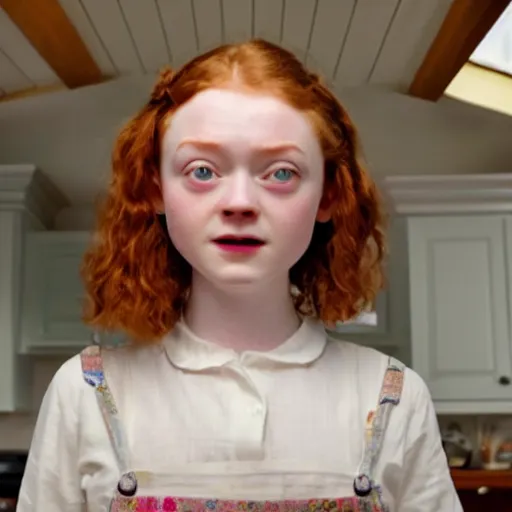 Image similar to sadie sink face popping out of a kitchen sink