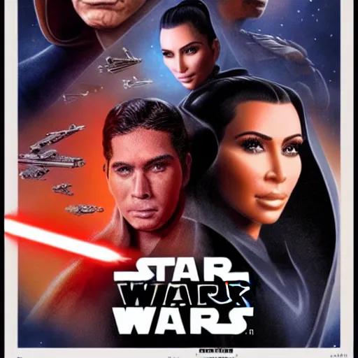 Image similar to super detailed star wars movie poster with ben shapiro, snooki and kim kardashian, 8k full HD photo, cinematic lighting, anatomically correct, oscar award winning, action filled, correct eye placement,