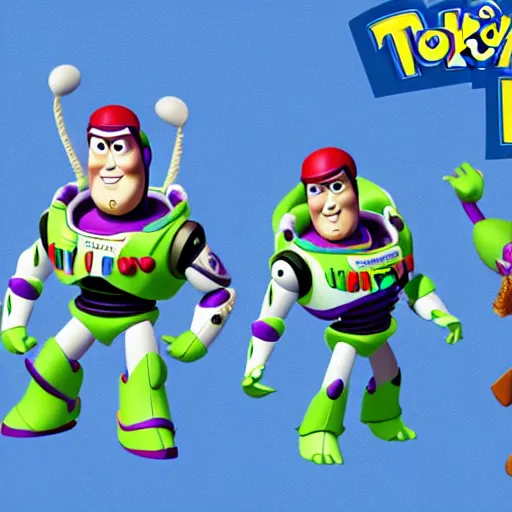 Image similar to toy story characters as pokemon, high resolution 3d render