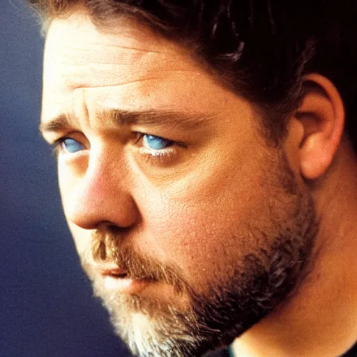 Prompt: young russell crowe, professional photography, face closeup