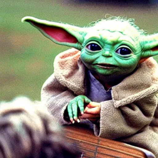 Image similar to baby yoda performing at woodstock