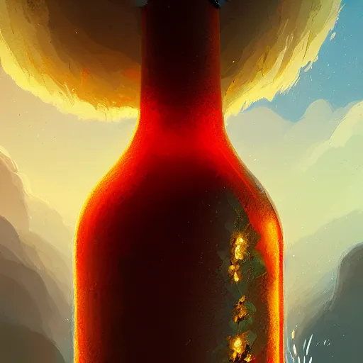 Image similar to bottle of mead exploding, highly detailed, digital painting, artstation, concept art, smooth, sharp focus, illustration, by anato finnstark, boissb - blanca. j, cindy avelino, clint cearley, anna podedworna