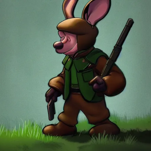 Image similar to Elmer Fudd from Loony Tunes in Doom, wearing green armor and helmet, killing demons, rip and tear, video game, highly detailed, sharp focused, concept art, artstation