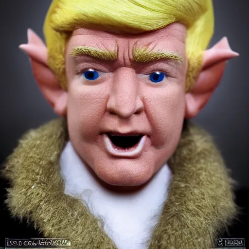 Image similar to a fantasy elf that looks like donald trump, photo shoot
