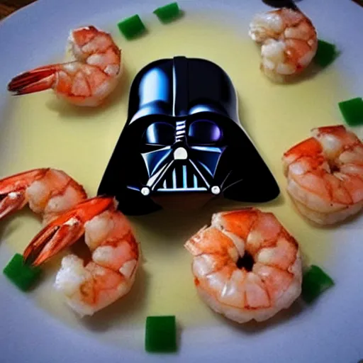 Image similar to darth vader eating a shrimp