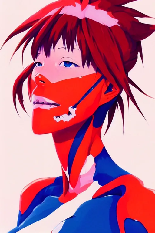 Image similar to a ultradetailed full body painting of asuka from evangelion, by conrad roset, greg rutkowski and makoto shinkai trending on artstation