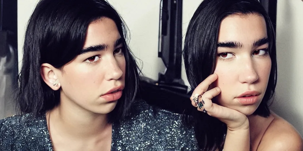 Prompt: “Dua Lipa in the style of Shawn Tan”