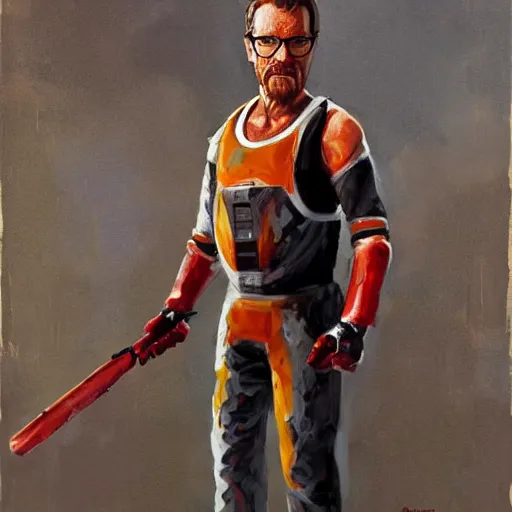 Prompt: bryan cranston as Gordon freeman, painting, full body