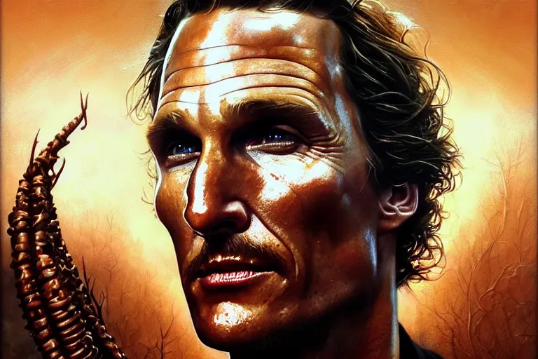 Prompt: matthew mcconaughey as rust cohle from true detective oil painting elegant, highly detailed, centered, digital painting, artstation, concept art, smooth, sharp focus, illustration, artgerm, tomasz alen kopera, peter mohrbacher, donato giancola, joseph christian leyendecker drew struzan