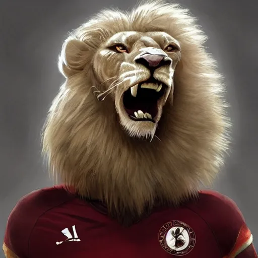 Image similar to a beautiful award winning commission of a male anthro albino lion dressed in a football outfit,digital art,art by greg rutkowski,character design by charles bowater,ross tran,photorealistic,highly detailed,detailed face,4k,dramatic,deviantart,artstation