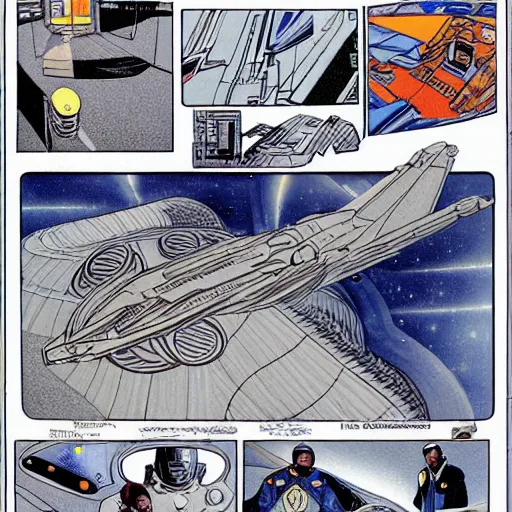 Image similar to the crew of the enterprise - d on the style of jean giraud moebius