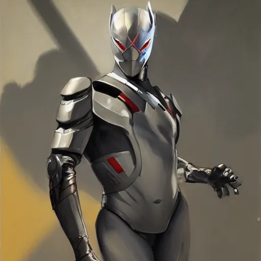 Image similar to greg manchess portrait painting of armored spiderman ultraman grey fox from metal gear cyborg gay japanese - american hybrid as overwatch character, medium shot, asymmetrical, profile picture, organic painting, sunny day, matte painting, bold shapes, hard edges, street art, trending on artstation, by huang guangjian and ail elvgren and sachin teng