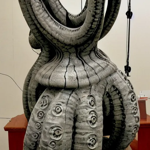 Image similar to marble sculpture of a robotic octopus, h. r. giger,