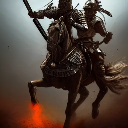 Image similar to the king in the desert, Medieval Warrior fighting in a dark scene, detailed scene, Armour and Crown, highly detailed, blood and dust in the air, action scene, cinematic lighting, dramatic lighting, trending on artstation, elegant, intricate, character design, motion and action and tragedy, fantasy, D&D, highly detailed, digital painting, concept art