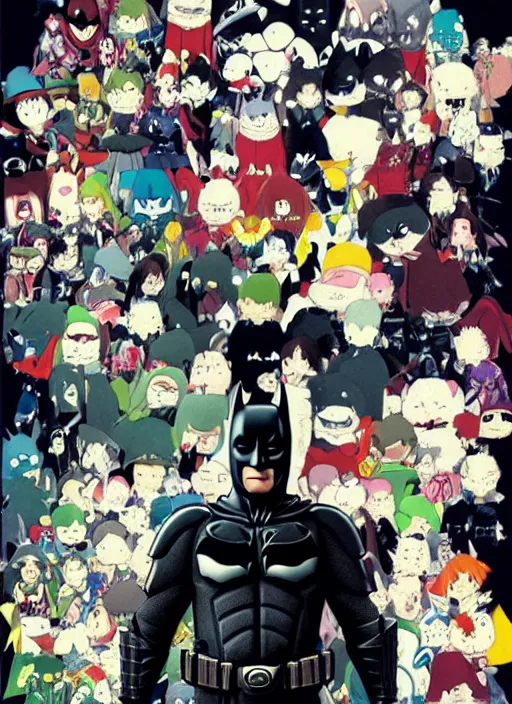 Image similar to The dark knight by Hayao Miyazaki, kawaii elements, anime theme, award winning