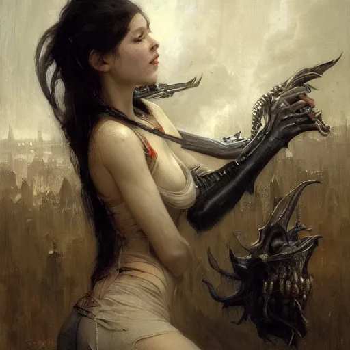 Prompt: young woman with long fangs, detailed, by gaston bussiere, bayard wu, greg rutkowski, giger, maxim verehin, greg rutkowski, masterpiece, sharp focus,