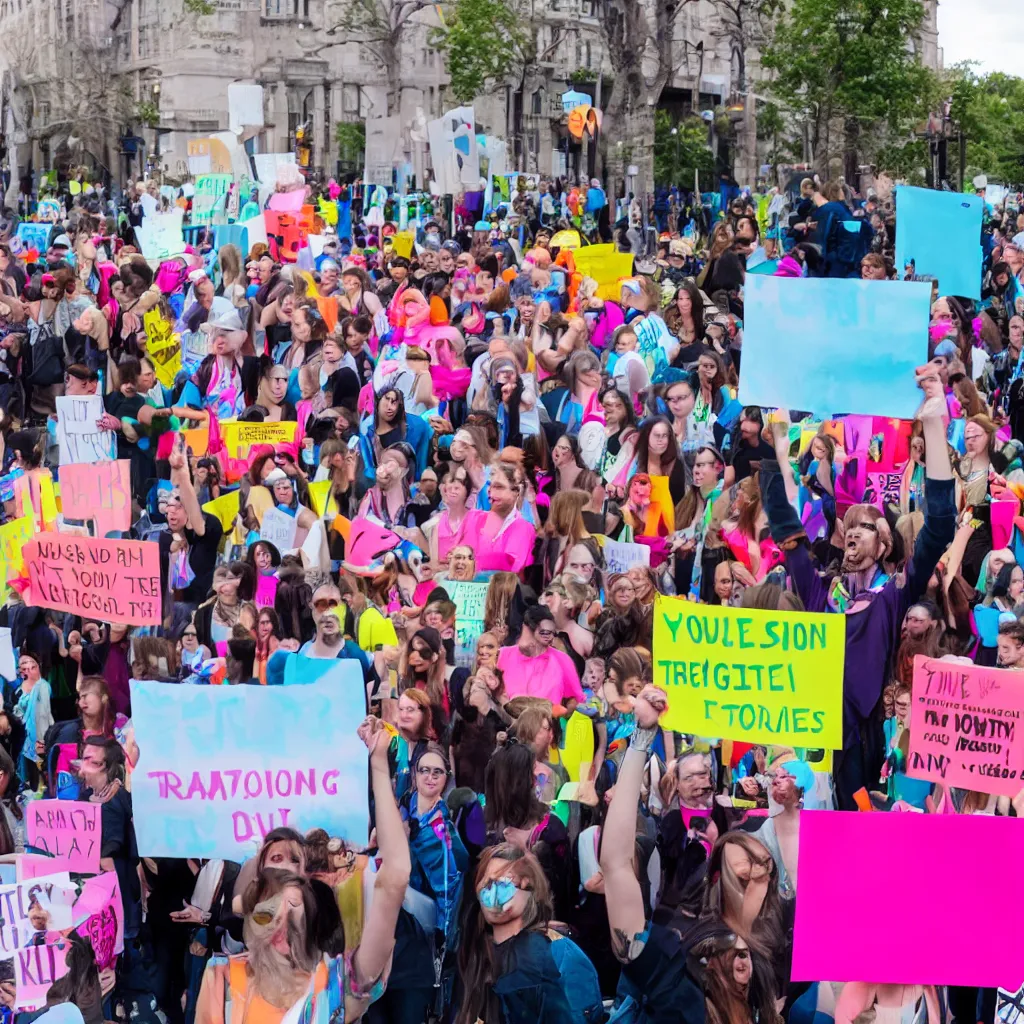 Image similar to transgender rights protest bright colours hd photo 4 k