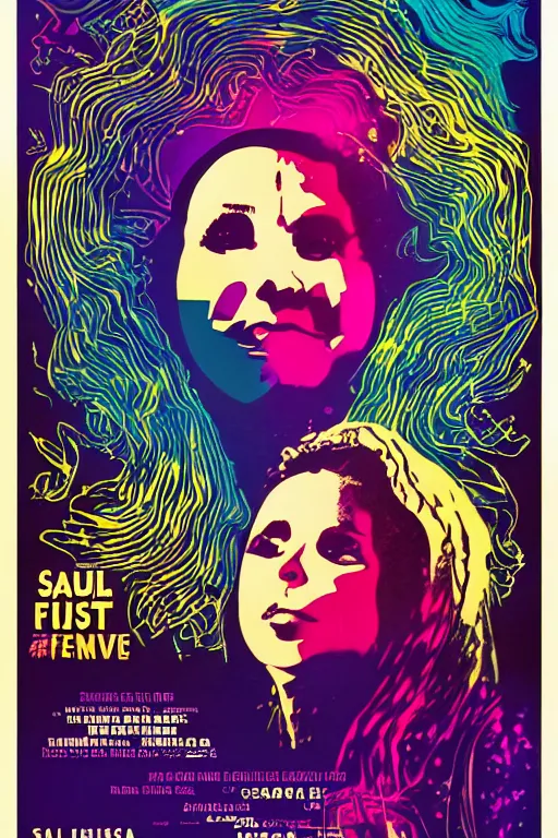 Prompt: a film festival movie poster designed by saul bass for lissa's trip, a movie about a 2 5 - year - old actress ( sofia vassilieva ) who goes on an intense movie - themed psychedelic odyssey in los angeles