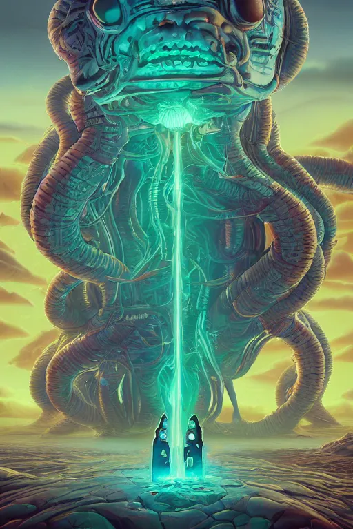 Prompt: rick and morty fused with lovecraft and the blob, high details, intricate details, by vincent di fate, artgerm julie bell beeple, 90s, Smooth gradients, octane render, 8k, volumetric lightning, High contrast, depth of field, very coherent symmetrical artwork