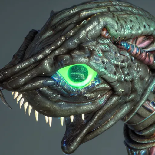 Prompt: a realistic sanke from metal gear with glowing neon eyes, finely detailed, 4 k, photorealistic, cycles engine,