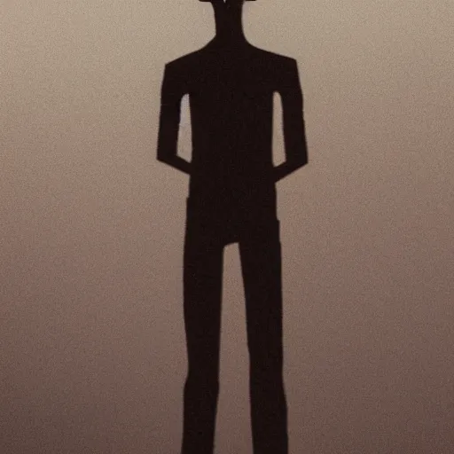 Prompt: tall lanky figure, standing in background, heavy fog, piercing red eyes